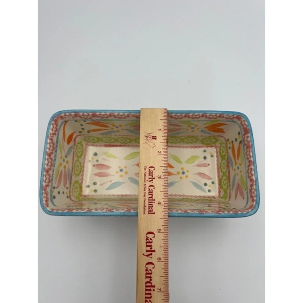 Temp-tations Old World Ceramic Loaf Pan and Tray Set Floral Teal 1QT